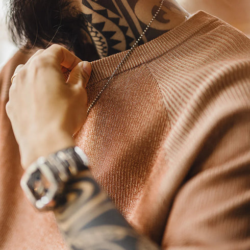 Vintage Orange Knit T-Shirt – Men’s Loose Fit Summer Street Tee